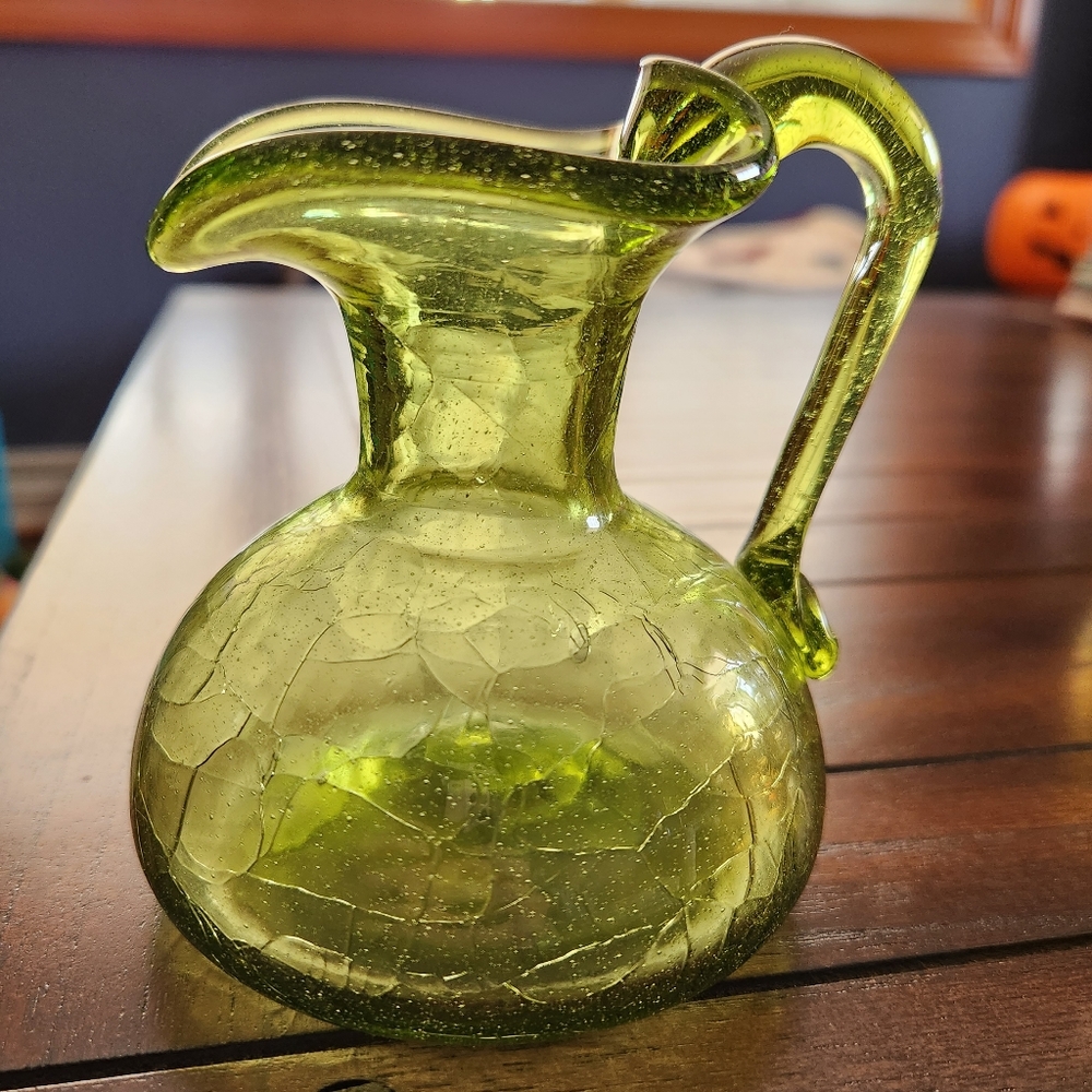 LOT OF 5, Vintage Solid Mini Crackle Glass Pitchers